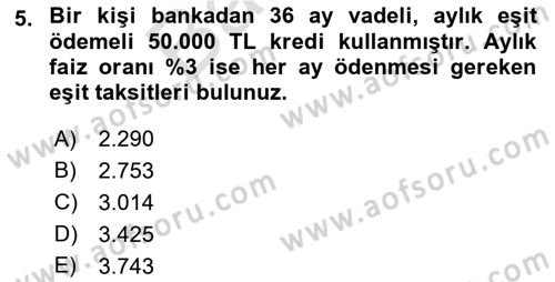 Finans Matematiği Dersi 2021 - 2022 Yılı (Final) Dönem Sonu Sınav Soruları 5. Soru