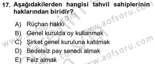 Finans Matematiği Dersi 2021 - 2022 Yılı Yaz Okulu Sınav Soruları 17. Soru