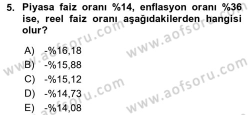 Finans Matematiği Dersi 2021 - 2022 Yılı Yaz Okulu Sınav Soruları 5. Soru