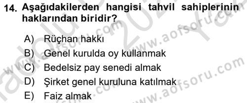 Finans Matematiği Dersi 2022 - 2023 Yılı Yaz Okulu Sınav Soruları 14. Soru