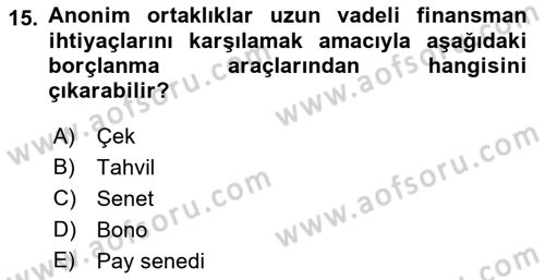 Finans Matematiği Dersi 2022 - 2023 Yılı Yaz Okulu Sınav Soruları 15. Soru