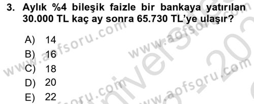 Finans Matematiği Dersi 2022 - 2023 Yılı Yaz Okulu Sınav Soruları 3. Soru
