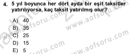 Finans Matematiği Dersi 2022 - 2023 Yılı Yaz Okulu Sınav Soruları 4. Soru