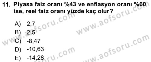 Finans Matematiği Dersi 2023 - 2024 Yılı (Vize) Ara Sınav Soruları 11. Soru