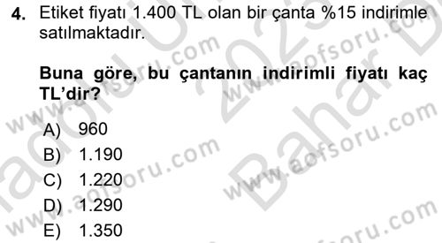 Finans Matematiği Dersi 2023 - 2024 Yılı (Vize) Ara Sınav Soruları 4. Soru