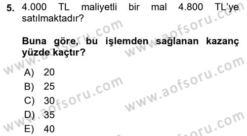 Finans Matematiği Dersi 2023 - 2024 Yılı (Vize) Ara Sınav Soruları 5. Soru