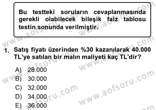 Finans Matematiği Dersi 2023 - 2024 Yılı (Final) Dönem Sonu Sınav Soruları 1. Soru
