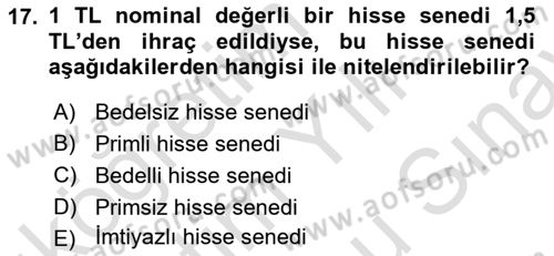 Finans Matematiği Dersi 2023 - 2024 Yılı (Final) Dönem Sonu Sınav Soruları 17. Soru