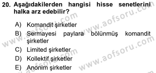 Finans Matematiği Dersi 2023 - 2024 Yılı (Final) Dönem Sonu Sınav Soruları 20. Soru