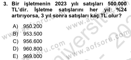 Finans Matematiği Dersi 2023 - 2024 Yılı (Final) Dönem Sonu Sınav Soruları 3. Soru