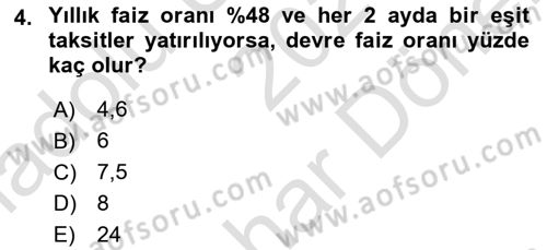 Finans Matematiği Dersi 2023 - 2024 Yılı (Final) Dönem Sonu Sınav Soruları 4. Soru