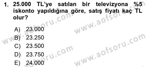 Finans Matematiği Dersi 2024 - 2025 Yılı (Vize) Ara Sınav Soruları 1. Soru
