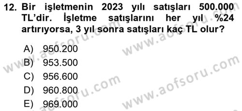 Finans Matematiği Dersi 2024 - 2025 Yılı (Vize) Ara Sınav Soruları 12. Soru