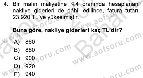 Finans Matematiği Dersi 2024 - 2025 Yılı (Vize) Ara Sınav Soruları 4. Soru