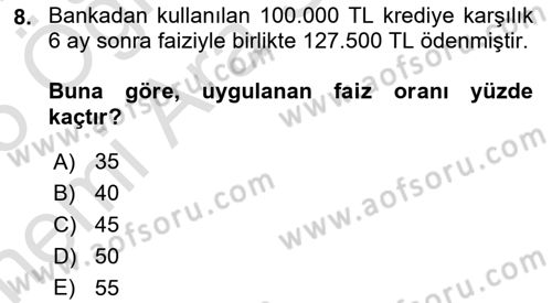 Finans Matematiği Dersi 2024 - 2025 Yılı (Vize) Ara Sınav Soruları 8. Soru