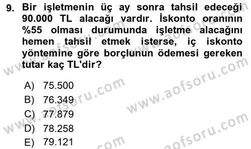 Finans Matematiği Dersi 2024 - 2025 Yılı (Vize) Ara Sınav Soruları 9. Soru