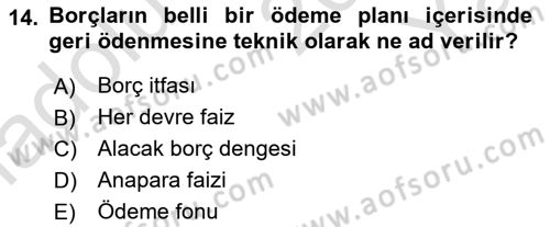 Finans Matematiği Dersi 2024 - 2025 Yılı Yaz Okulu Sınav Soruları 14. Soru