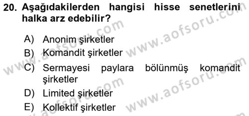 Finans Matematiği Dersi 2024 - 2025 Yılı Yaz Okulu Sınav Soruları 20. Soru
