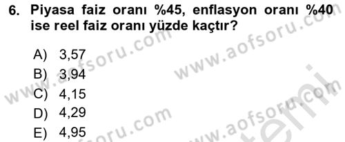 Finans Matematiği Dersi 2024 - 2025 Yılı Yaz Okulu Sınav Soruları 6. Soru
