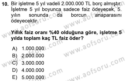 Finans Matematiği Dersi 2025 - 2026 Yılı (Final) Dönem Sonu Sınav Soruları 10. Soru