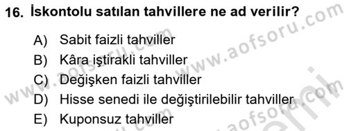Finans Matematiği Dersi 2025 - 2026 Yılı (Final) Dönem Sonu Sınav Soruları 16. Soru
