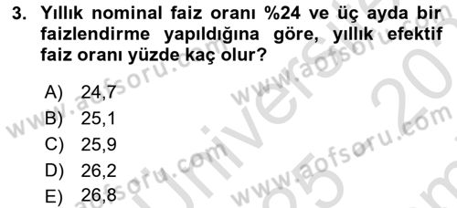 Finans Matematiği Dersi 2025 - 2026 Yılı (Final) Dönem Sonu Sınav Soruları 3. Soru
