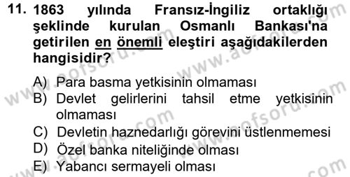 Finansal Kurumlar Dersi 2012 - 2013 Yılı (Vize) Ara Sınav Soruları 11. Soru