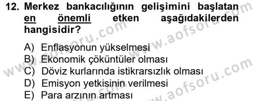 Finansal Kurumlar Dersi 2012 - 2013 Yılı (Vize) Ara Sınav Soruları 12. Soru