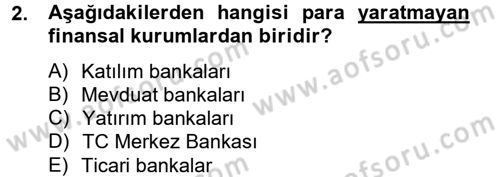 Finansal Kurumlar Dersi 2012 - 2013 Yılı (Vize) Ara Sınav Soruları 2. Soru