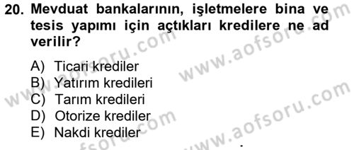 Finansal Kurumlar Dersi 2012 - 2013 Yılı (Vize) Ara Sınav Soruları 20. Soru