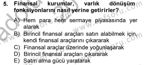Finansal Kurumlar Dersi 2012 - 2013 Yılı (Vize) Ara Sınav Soruları 5. Soru