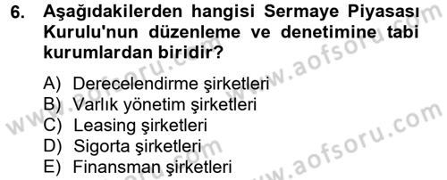 Finansal Kurumlar Dersi 2012 - 2013 Yılı (Vize) Ara Sınav Soruları 6. Soru