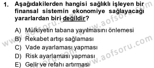 Finansal Kurumlar Dersi 2013 - 2014 Yılı (Vize) Ara Sınavı 1. Soru