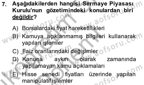 Finansal Kurumlar Dersi 2013 - 2014 Yılı (Vize) Ara Sınavı 7. Soru