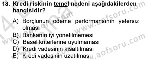 Finansal Kurumlar Dersi 2013 - 2014 Yılı Tek Ders Sınav Soruları 18. Soru