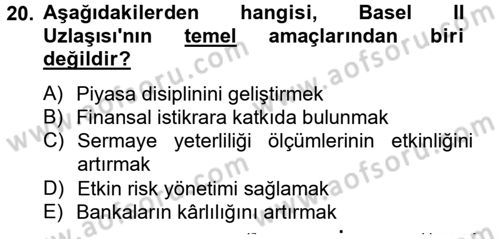 Finansal Kurumlar Dersi 2013 - 2014 Yılı Tek Ders Sınav Soruları 20. Soru