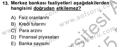 Finansal Kurumlar Dersi 2014 - 2015 Yılı (Vize) Ara Sınavı 13. Soru