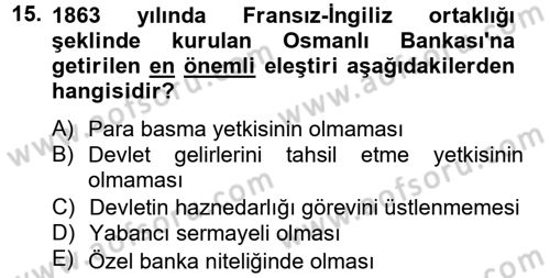 Finansal Kurumlar Dersi 2014 - 2015 Yılı (Vize) Ara Sınavı 15. Soru