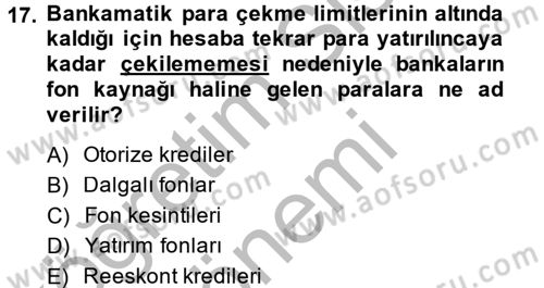 Finansal Kurumlar Dersi 2014 - 2015 Yılı (Vize) Ara Sınavı 17. Soru