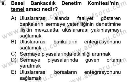 Finansal Kurumlar Dersi 2014 - 2015 Yılı (Vize) Ara Sınavı 9. Soru