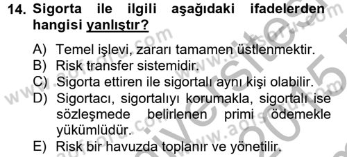 Finansal Kurumlar Dersi 2014 - 2015 Yılı (Final) Dönem Sonu Sınav Soruları 14. Soru