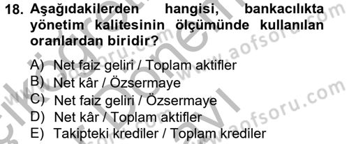 Finansal Kurumlar Dersi 2014 - 2015 Yılı (Final) Dönem Sonu Sınav Soruları 18. Soru