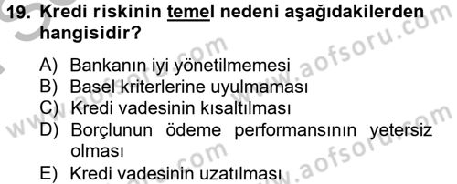 Finansal Kurumlar Dersi 2014 - 2015 Yılı (Final) Dönem Sonu Sınav Soruları 19. Soru