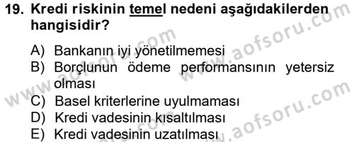 Finansal Kurumlar Dersi 2014 - 2015 Yılı Tek Ders Sınavı 19. Soru