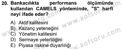 Finansal Kurumlar Dersi 2014 - 2015 Yılı Tek Ders Sınavı 20. Soru