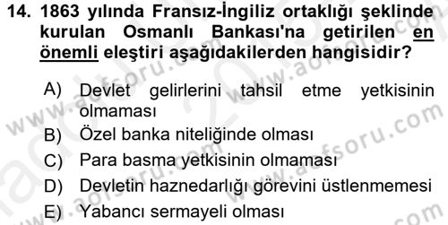 Finansal Kurumlar Dersi 2015 - 2016 Yılı (Vize) Ara Sınav Soruları 14. Soru