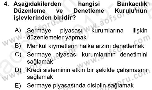 Finansal Kurumlar Dersi 2015 - 2016 Yılı (Vize) Ara Sınav Soruları 4. Soru