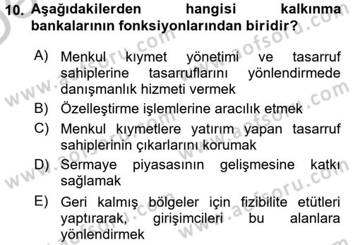 Finansal Kurumlar Dersi 2016 - 2017 Yılı 3 Ders Sınav Soruları 10. Soru
