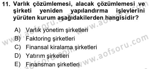 Finansal Kurumlar Dersi 2016 - 2017 Yılı 3 Ders Sınavı 11. Soru