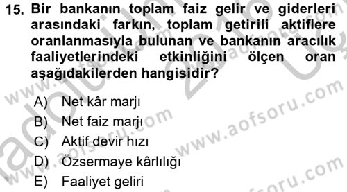 Finansal Kurumlar Dersi 2016 - 2017 Yılı 3 Ders Sınav Soruları 15. Soru